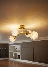 ValueLights Jas Gold Ceiling Light with White Confetti Glass Globe Shades - thumbnail 1