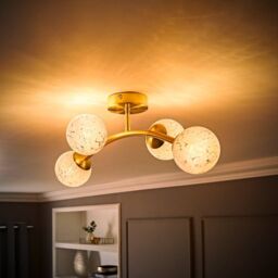 ValueLights Jas Gold Ceiling Light with White Confetti Glass Globe Shades - thumbnail 3