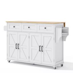 Merax White Barn Style Rolling Kitchen Island with Foldable Worktop - thumbnail 8