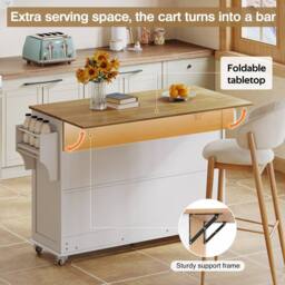 Merax White Barn Style Rolling Kitchen Island with Foldable Worktop - thumbnail 6