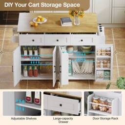 Merax White Barn Style Rolling Kitchen Island with Foldable Worktop - thumbnail 4