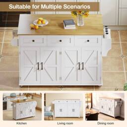 Merax White Barn Style Rolling Kitchen Island with Foldable Worktop - thumbnail 3
