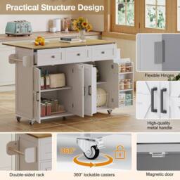 Merax White Barn Style Rolling Kitchen Island with Foldable Worktop - thumbnail 5