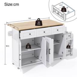 Merax White Barn Style Rolling Kitchen Island with Foldable Worktop - thumbnail 7
