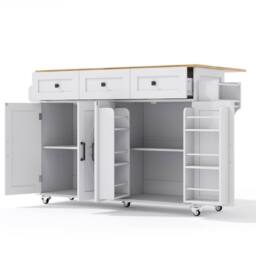 Merax White Barn Style Rolling Kitchen Island with Foldable Worktop - thumbnail 9