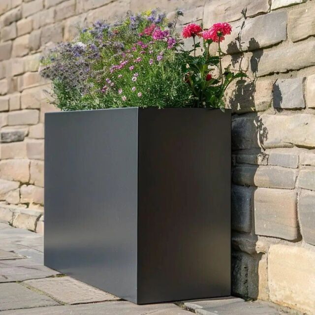 Woven Wood 90cm Long Zinc Matte Grey 60cm Tall Trough Planter - image 1