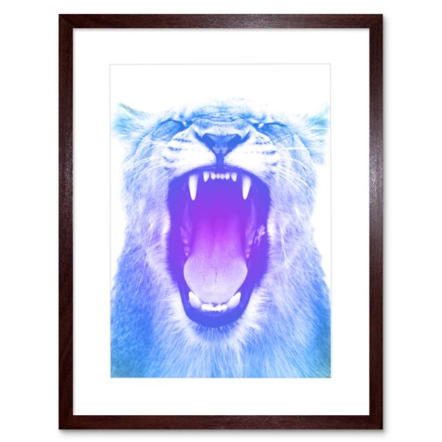"Artery8 Wall Art Print Colourful Roar Lion Art Framed 9x7 inch in Brown - Size: W7"" x H9""" - image 1