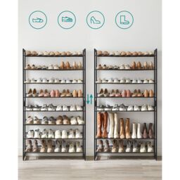 SONGMICS 8-Tier Stackable Shoe Storage Metal Adjustable Flat Angled Shelves in Black - thumbnail 4