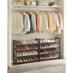 SONGMICS 8-Tier Stackable Shoe Storage Metal Adjustable Flat Angled Shelves in Black - thumbnail 2