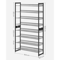 SONGMICS 8-Tier Stackable Shoe Storage Metal Adjustable Flat Angled Shelves in Black - thumbnail 3