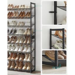 SONGMICS 8-Tier Stackable Shoe Storage Metal Adjustable Flat Angled Shelves in Black - thumbnail 6