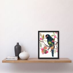 "Artery8 Parrot Perched on Fruit Tree Branch Watercolour Framed Wall Art in Green - Size: W12"" x H16""" - thumbnail 4