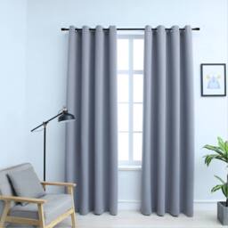 Berkfield Home Blackout Curtains with Metal Rings 2 pcs Grey 140x175 cm - thumbnail 2