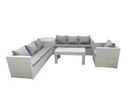 Fimous Wicker PE Rattan Sofa Garden Furniture Set with Oblong Coffee Table Armchair Side Table Light Grey Mixed - thumbnail 2