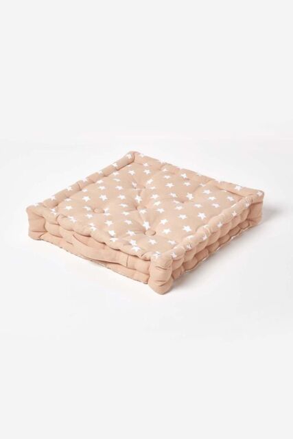 Homescapes Cotton Stars Floor Cushion in Beige - Size: 50 cm x 50 cm - image 1