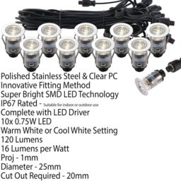 Loops IP67 Decking Plinth Light Kit 10x 25mm Colour Changing White Lamps Outdoor Rated - thumbnail 2