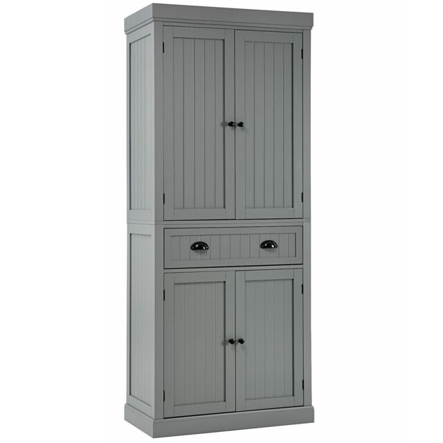 Gymax Wood Tall Cabinet 2 Doors Display Organizer Freestanding Pantry Cupboard in Grey - Size: 6ft - image 1