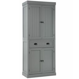 Gymax Wood Tall Cabinet 2 Doors Display Organizer Freestanding Pantry Cupboard in Grey - Size: 6ft