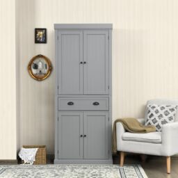 Gymax Wood Tall Cabinet 2 Doors Display Organizer Freestanding Pantry Cupboard in Grey - Size: 6ft - thumbnail 5