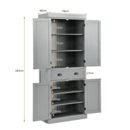 Gymax Wood Tall Cabinet 2 Doors Display Organizer Freestanding Pantry Cupboard in Grey - Size: 6ft - thumbnail 3