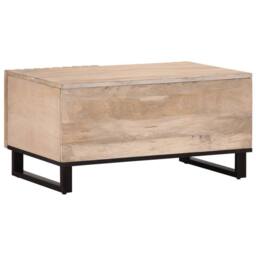 Berkfield Home Beautiful Coffee Table White 80x51x40 cm Solid Wood Mango in Natural - Size: 80 x 51 x 40 cm - thumbnail 4