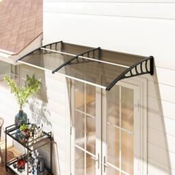 OUTSUNNY Door Canopy Outdoor Awning Rain Shelter for Window Porch, Brown - thumbnail 1