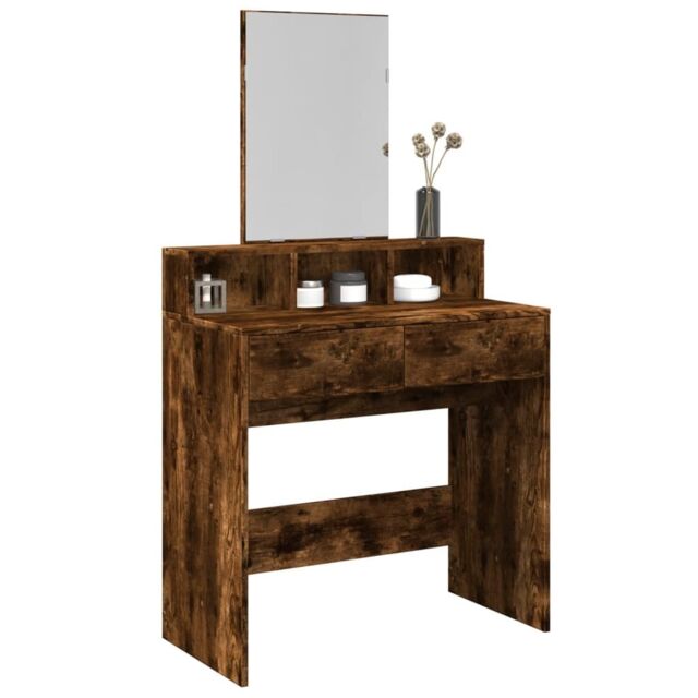 Berkfield Home Dressing Table with Mirror Smoked Oak 80x41x144.5 cm in Brown - image 1