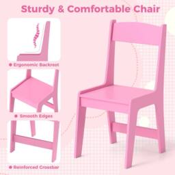 Gymax Study Desk & Chair Set Wooden Craft Table & Chair With Shelves in Pink - thumbnail 8