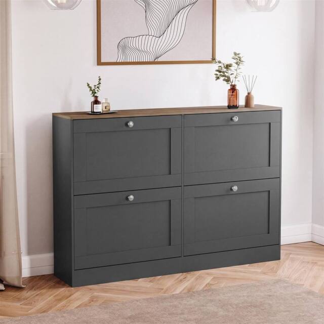 Kelvenix Charcoal Grey & Oak 4 Drawer Shoe Cabinet - Size: 0.6m2 - image 1