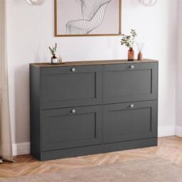 Kelvenix Charcoal Grey & Oak 4 Drawer Shoe Cabinet - Size: 0.6m2