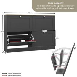 Kelvenix Charcoal Grey & Oak 4 Drawer Shoe Cabinet - Size: 0.6m2 - thumbnail 2