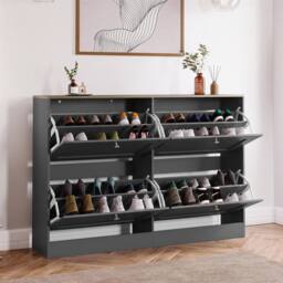 Kelvenix Charcoal Grey & Oak 4 Drawer Shoe Cabinet - Size: 0.6m2 - thumbnail 5