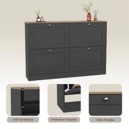 Kelvenix Charcoal Grey & Oak 4 Drawer Shoe Cabinet - Size: 0.6m2 - thumbnail 3
