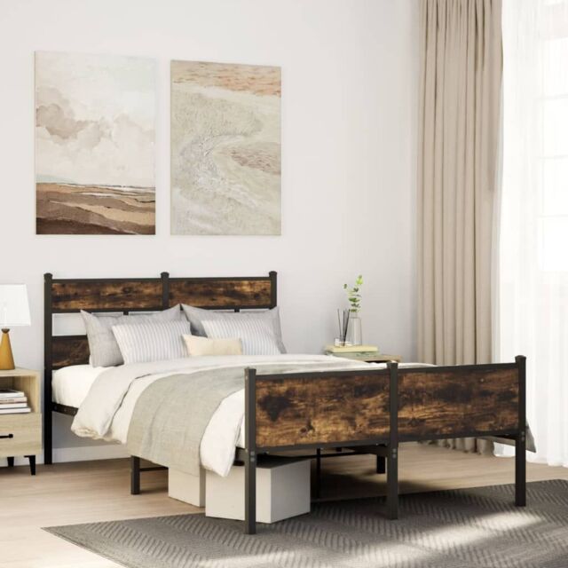Berkfield Home Bed Frame without Mattress Smoked Oak 120x190 cm Small Double Engineered Wood in Brown - image 1