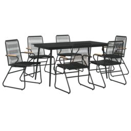 Berkfield Home 7 Piece Garden Dining Set Black PVC Rattan - thumbnail 3