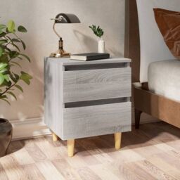 Berkfield Home Bed Cabinet with Solid Wood Legs Grey Sonoma 40x35x50 cm - Size: 40 x 35 x 50 cm - thumbnail 1