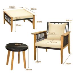 Gymax 5 PCS Patio Furniture Set Wicker Chair Set Coffee Table & 2 Ottomans in Natural - thumbnail 2