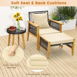 Gymax 5 PCS Patio Furniture Set Wicker Chair Set Coffee Table & 2 Ottomans in Natural - thumbnail 6