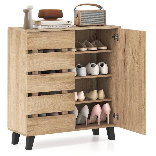 Costway 4-Tier Shoe Cabinet Wooden Shoe Storage Organizer w/Removable Shelves in Natural - image 1