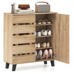 Costway 4-Tier Shoe Cabinet Wooden Shoe Storage Organizer w/Removable Shelves in Natural - thumbnail 1