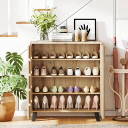 Costway 4-Tier Shoe Cabinet Wooden Shoe Storage Organizer w/Removable Shelves in Natural - thumbnail 4