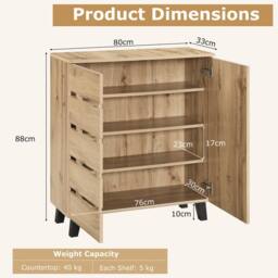Costway 4-Tier Shoe Cabinet Wooden Shoe Storage Organizer w/Removable Shelves in Natural - thumbnail 2