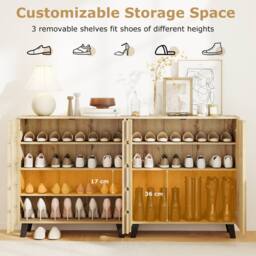 Costway 4-Tier Shoe Cabinet Wooden Shoe Storage Organizer w/Removable Shelves in Natural - thumbnail 6