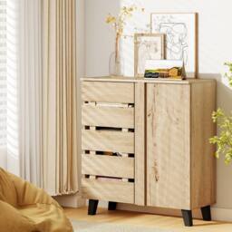 Costway 4-Tier Shoe Cabinet Wooden Shoe Storage Organizer w/Removable Shelves in Natural - thumbnail 3