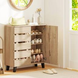 Costway 4-Tier Shoe Cabinet Wooden Shoe Storage Organizer w/Removable Shelves in Natural - thumbnail 5