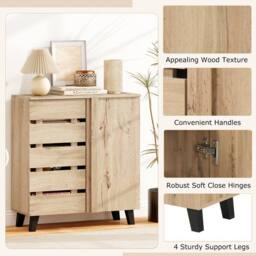 Costway 4-Tier Shoe Cabinet Wooden Shoe Storage Organizer w/Removable Shelves in Natural - thumbnail 9