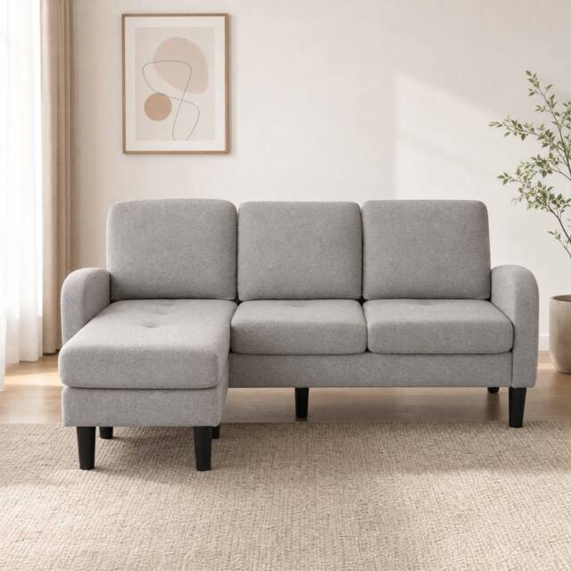 STILVORA 3-Seater Corner Sofa with Chaise in Beige & Grey - image 1