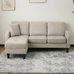 STILVORA 3-Seater Corner Sofa with Chaise in Beige & Grey - thumbnail 2