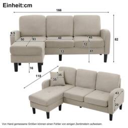STILVORA 3-Seater Corner Sofa with Chaise in Beige & Grey - thumbnail 4