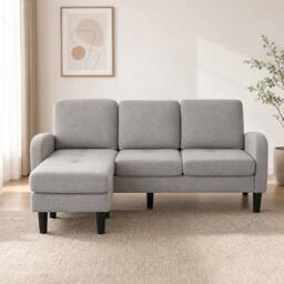 STILVORA 3-Seater Corner Sofa with Chaise in Beige & Grey - thumbnail 1
